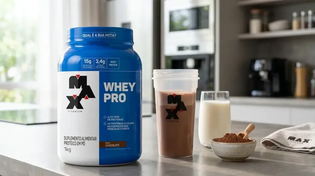 Foto de produto do whey protein – Whey Pro Max Titanium 1kg Chocolate