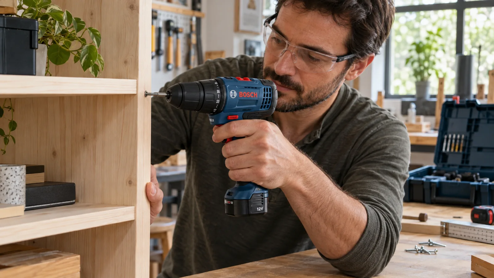 Bosch GSR 120-LI sendo utilizada na montagem de um móvel