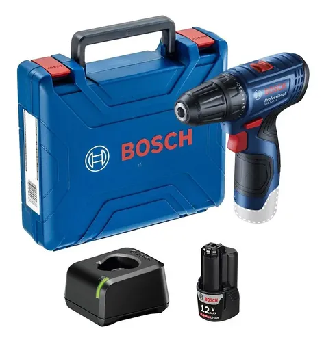 Bosch GSR 120-LI com bateria instalada e mandril de 10 milímetros