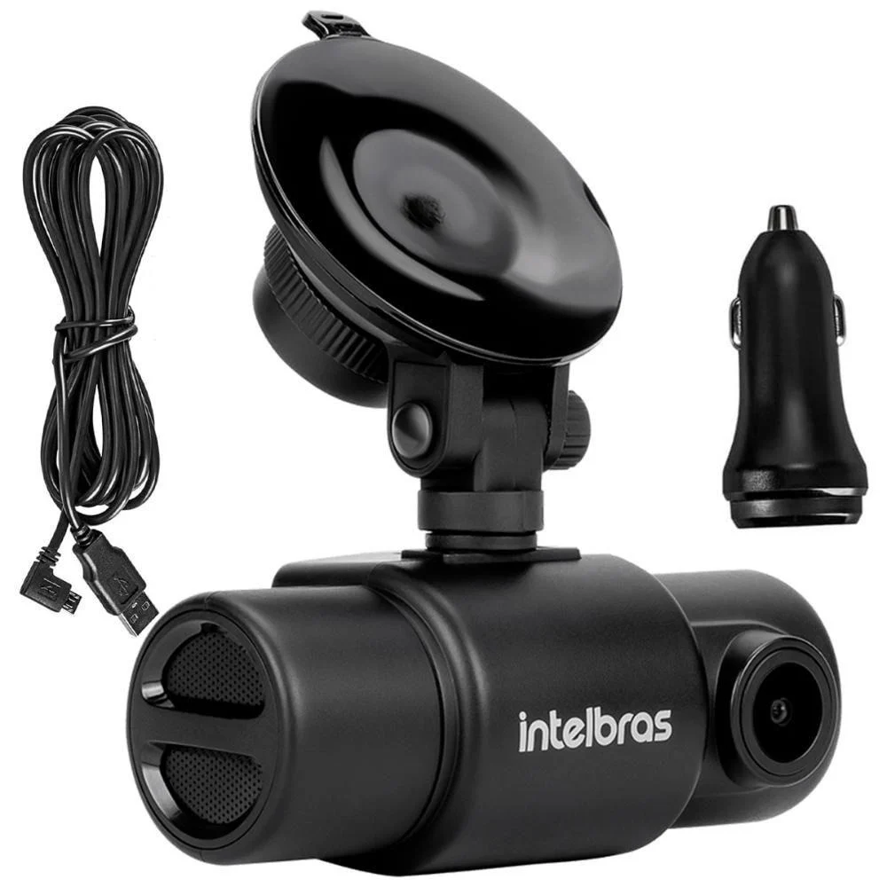 Intelbras DC 3201 com câmera dupla, ventosa, cabo USB e carregador veicular